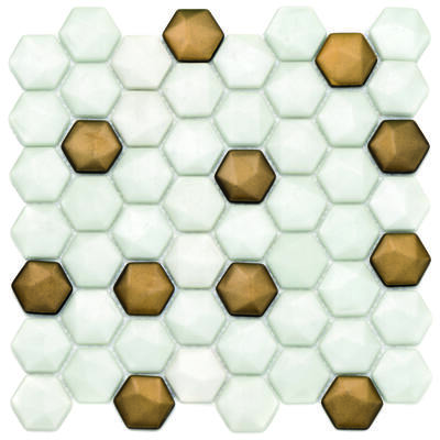 Recycled Glassmosaik Ebru   Wit& Goud  29x29x0,75  cm